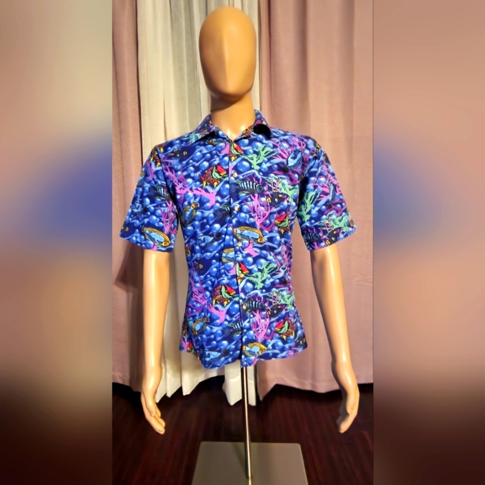 H.Y.C.T.z - Mens S Button Up Cotton Loud Bright HAWAIIAN Shirt w/Tropical Fish